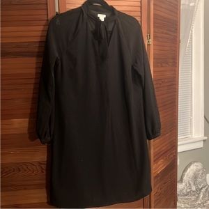 J crew Black dot shift dress with tie neck